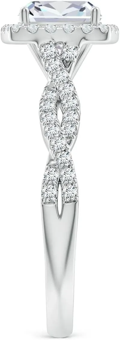 Angara Lab Grown Cushion Diamond Halo Twisted Shank Engagement Ring in Silver / 14K Solid Gold/Platinum | April Birthstone, Birthday, Anniversary, Wedding Jewelry Gift for Women