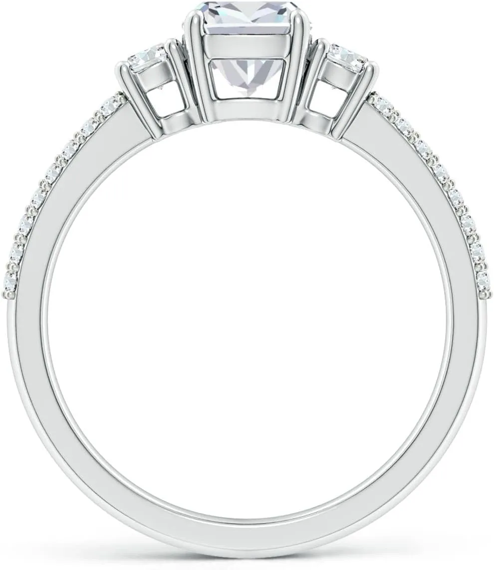 Angara Lab Grown Cushion Diamond Side Stone Knife-Edge Shank Engagement Ring in Silver / 14K Solid Gold/Platinum | April Birthstone, Birthday, Anniversary, Wedding Jewelry Gift for Women