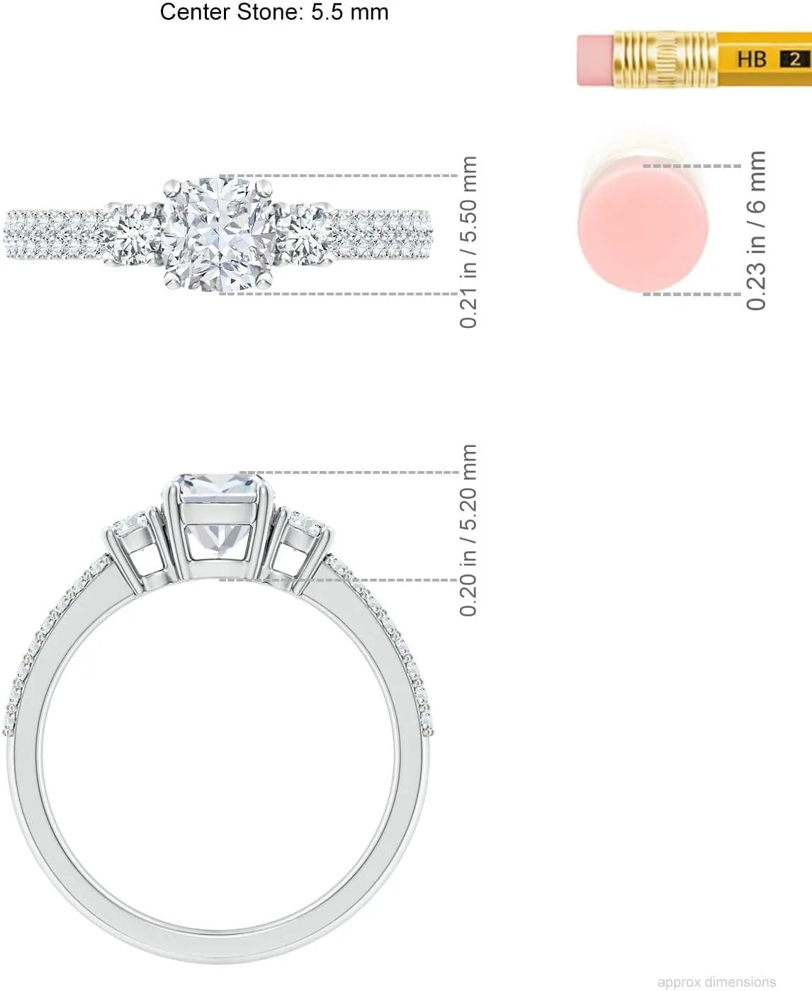 Angara Lab Grown Cushion Diamond Side Stone Knife-Edge Shank Engagement Ring in Silver / 14K Solid Gold/Platinum | April Birthstone, Birthday, Anniversary, Wedding Jewelry Gift for Women