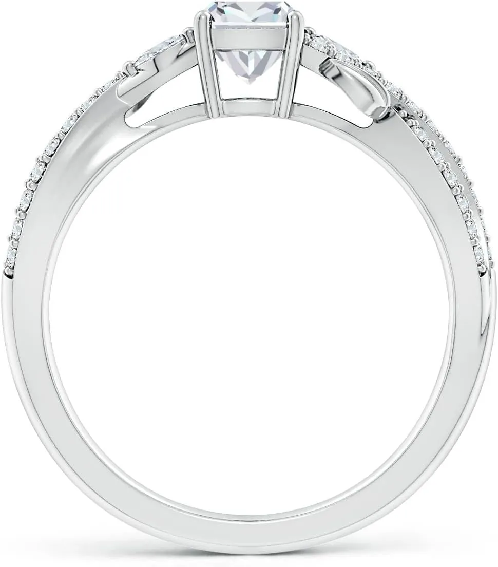 Angara Lab Grown Cushion Rectangular and Marquise Diamond Side Stone Engagement Ring in Silver / 14K Solid Gold/Platinum | April Birthstone, Birthday, Anniversary Jewelry Gift for Women