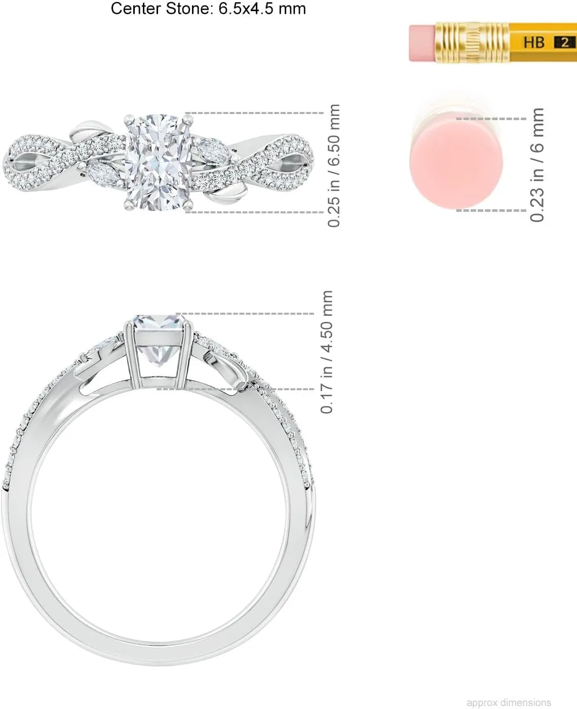 Angara Lab Grown Cushion Rectangular and Marquise Diamond Side Stone Engagement Ring in Silver / 14K Solid Gold/Platinum | April Birthstone, Birthday, Anniversary Jewelry Gift for Women