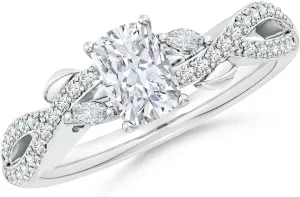 Angara Lab Grown Cushion Rectangular and Marquise Diamond Side Stone Engagement Ring in Silver / 14K Solid Gold/Platinum | April Birthstone, Birthday, Anniversary Jewelry Gift for Women
