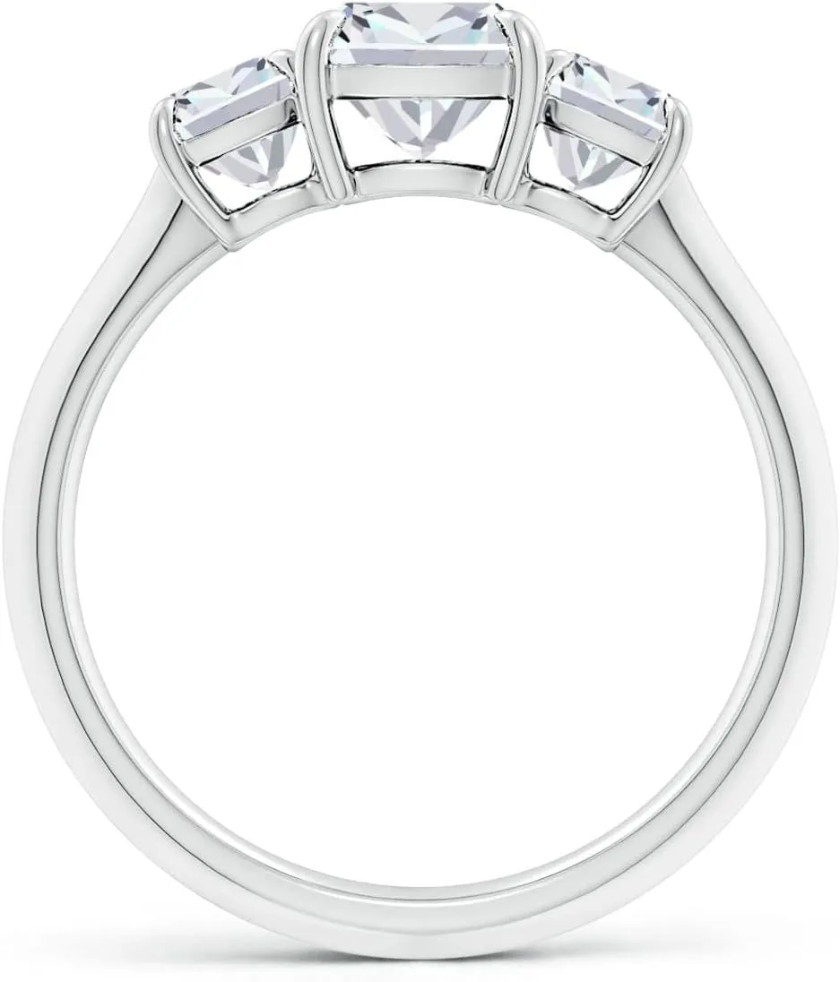 Angara Lab Grown Cushion Rectangular Diamond Three Stone Knife-Edge Shank Engagement Ring in Silver / 14K Solid Gold/Platinum | April Birthstone, Birthday, Anniversary Jewelry Gift for Women