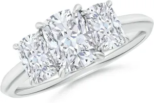 Angara Lab Grown Cushion Rectangular Diamond Three Stone Knife-Edge Shank Engagement Ring in Silver / 14K Solid Gold/Platinum | April Birthstone, Birthday, Anniversary Jewelry Gift for Women