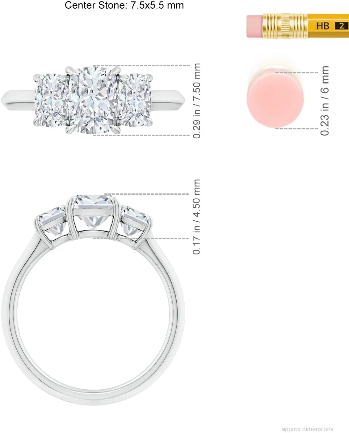 Angara Lab Grown Cushion Rectangular Diamond Three Stone Knife-Edge Shank Engagement Ring in Silver / 14K Solid Gold/Platinum | April Birthstone, Birthday, Anniversary Jewelry Gift for Women