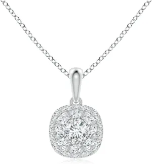 Angara Lab Grown Diamond Cluster Cushion Pendant with Halo in 14K Solid Gold/Platinum | April Birthstone, Birthday, Engagement, Anniversary, Wedding Jewelry Gift for Women