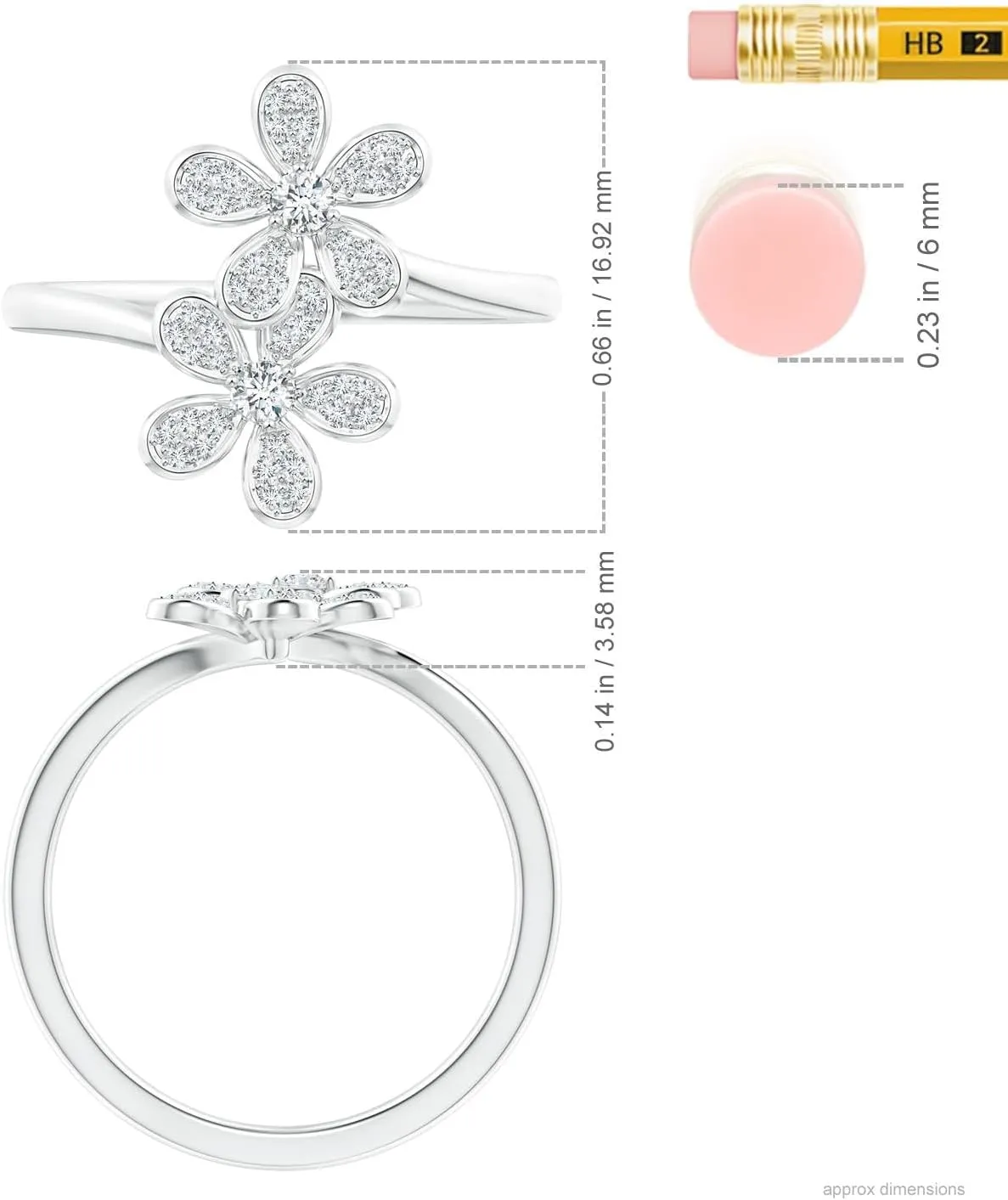 Angara Lab Grown Diamond Five Petal Flower Fashion Ring in Silver / 14K Solid Gold/Platinum | April Birthstone, Birthday, Engagement, Anniversary, Wedding Jewelry Gift for Women