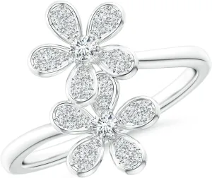 Angara Lab Grown Diamond Five Petal Flower Fashion Ring in Silver / 14K Solid Gold/Platinum | April Birthstone, Birthday, Engagement, Anniversary, Wedding Jewelry Gift for Women
