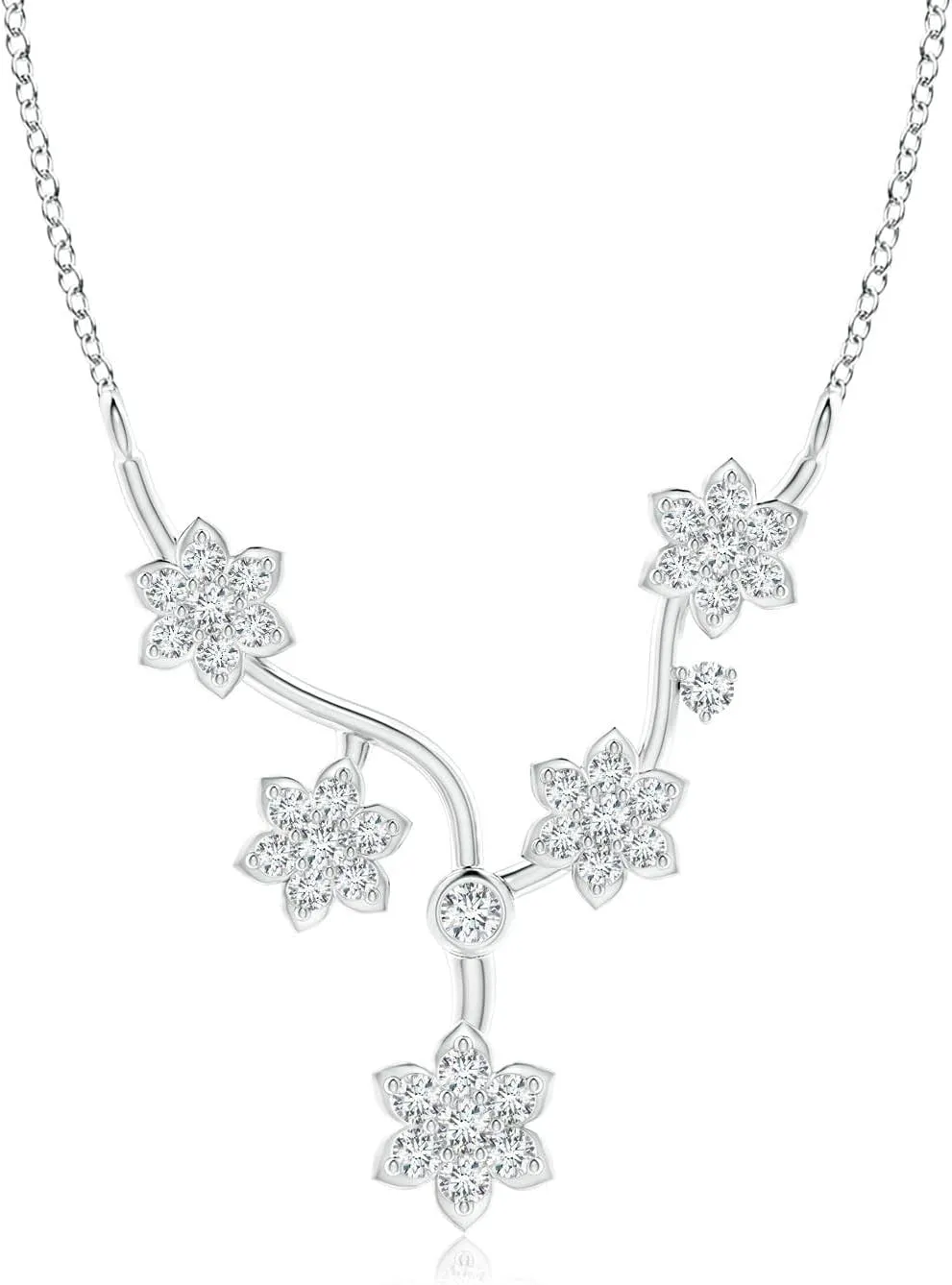 Angara Lab Grown Diamond Floral Fashion Necklace in 14K Solid Gold/Platinum | April Birthstone, Birthday, Engagement, Anniversary, Wedding Jewelry Gift for Women