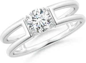 Angara Lab Grown Diamond Solitaire Parallel Split Shank Ring in Silver / 14K Solid Gold/Platinum | April Birthstone, Birthday, Engagement, Anniversary, Wedding Jewelry Gift for Women