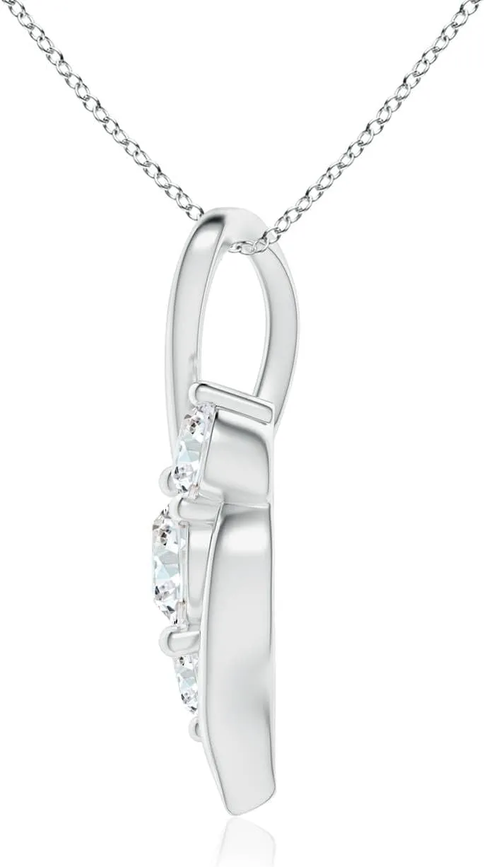 Angara Lab Grown Diamond Three Stone Pendant with Twisted Bale in 14K Solid Gold/Platinum | April Birthstone, Birthday, Engagement, Anniversary, Wedding Jewelry Gift for Women