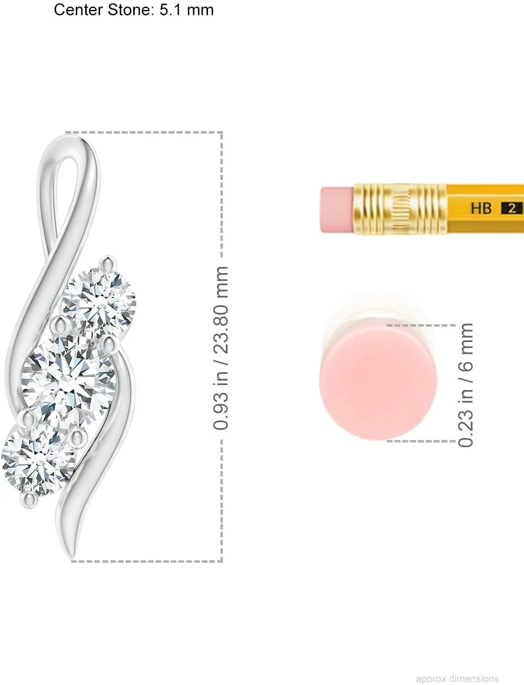 Angara Lab Grown Diamond Three Stone Pendant with Twisted Bale in 14K Solid Gold/Platinum | April Birthstone, Birthday, Engagement, Anniversary, Wedding Jewelry Gift for Women