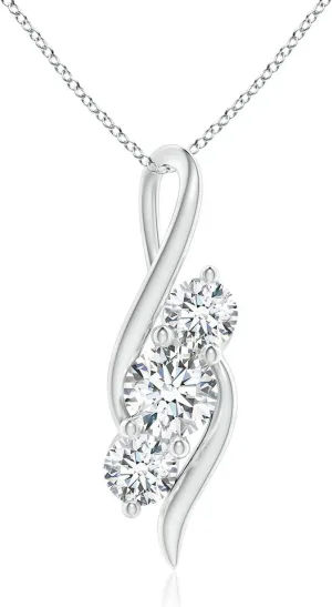 Angara Lab Grown Diamond Three Stone Pendant with Twisted Bale in 14K Solid Gold/Platinum | April Birthstone, Birthday, Engagement, Anniversary, Wedding Jewelry Gift for Women
