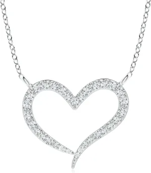 Angara Lab Grown Diamond Wavy Heart Pendant in 14K Solid Gold/Platinum | April Birthstone, Birthday, Engagement, Anniversary, Wedding Jewelry Gift for Women