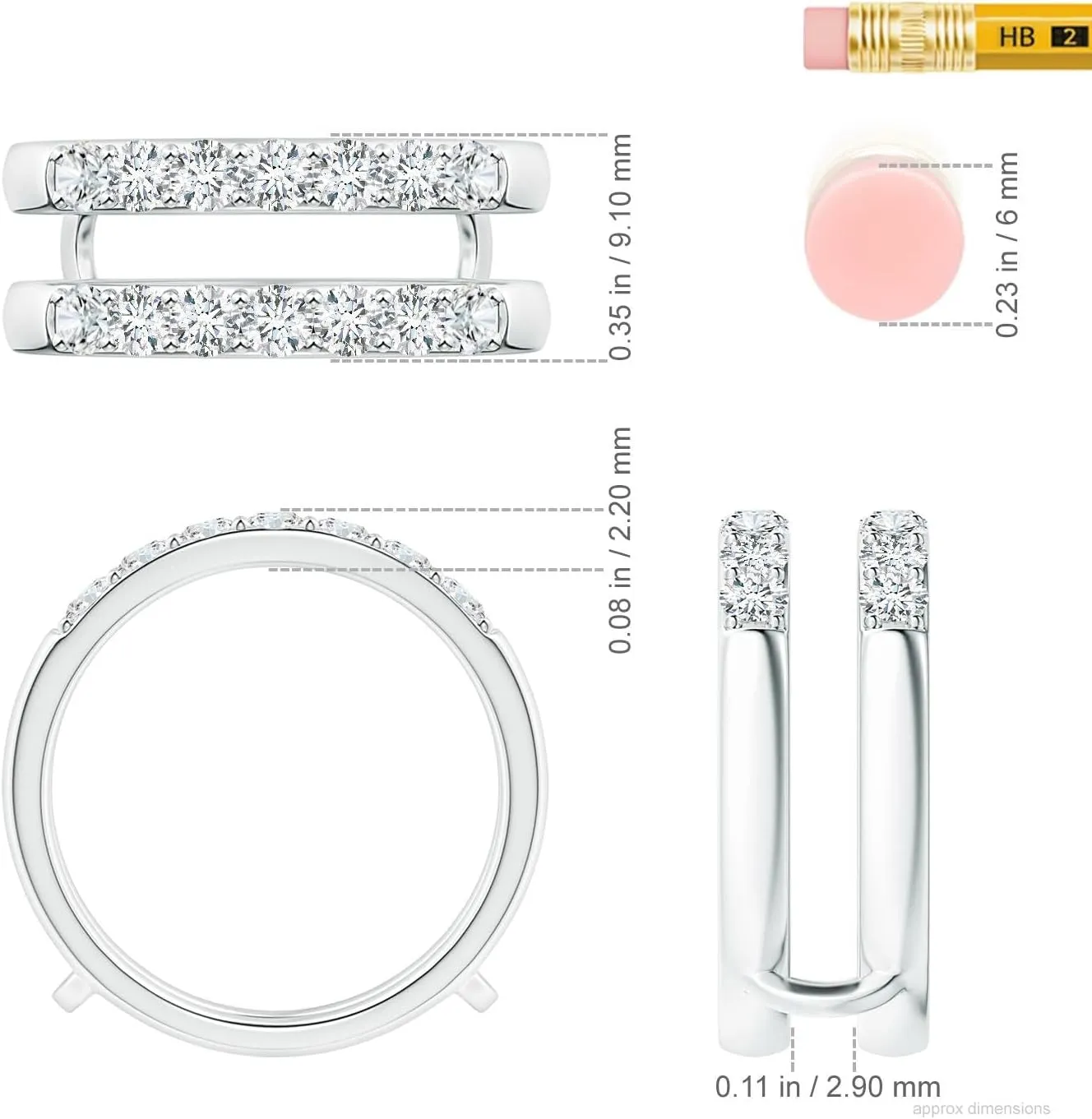 Angara Lab Grown Double Band Prong-Set Diamond Ring Wrap in Platinum for Women 14k Gold/Silver/Platinum | April Birthstone Jewelry for Her