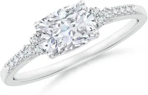 Angara Lab Grown East-West Cushion Rectangular Diamond Side Stone Engagement Ring in 14K Solid Gold/Platinum | April Birthstone, Birthday, Anniversary, Wedding Jewelry Gift for Women