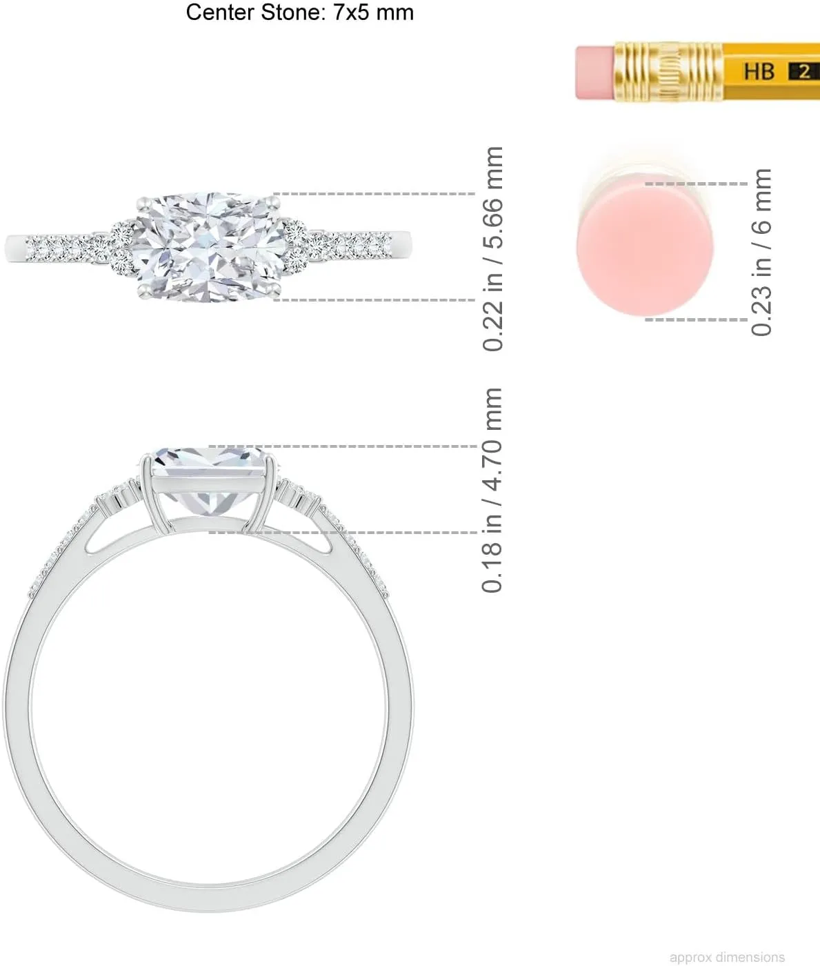 Angara Lab Grown East-West Cushion Rectangular Diamond Side Stone Engagement Ring in 14K Solid Gold/Platinum | April Birthstone, Birthday, Anniversary, Wedding Jewelry Gift for Women