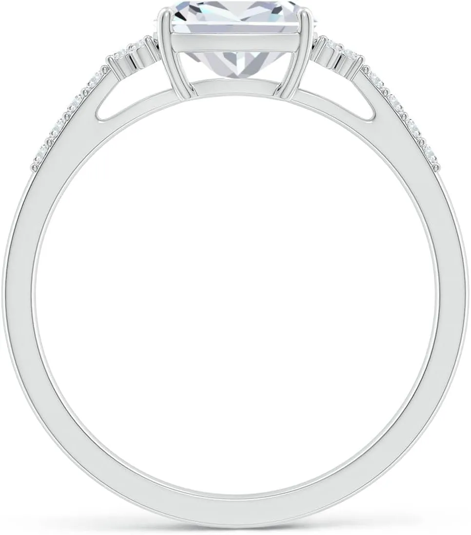 Angara Lab Grown East-West Cushion Rectangular Diamond Side Stone Engagement Ring in 14K Solid Gold/Platinum | April Birthstone, Birthday, Anniversary, Wedding Jewelry Gift for Women