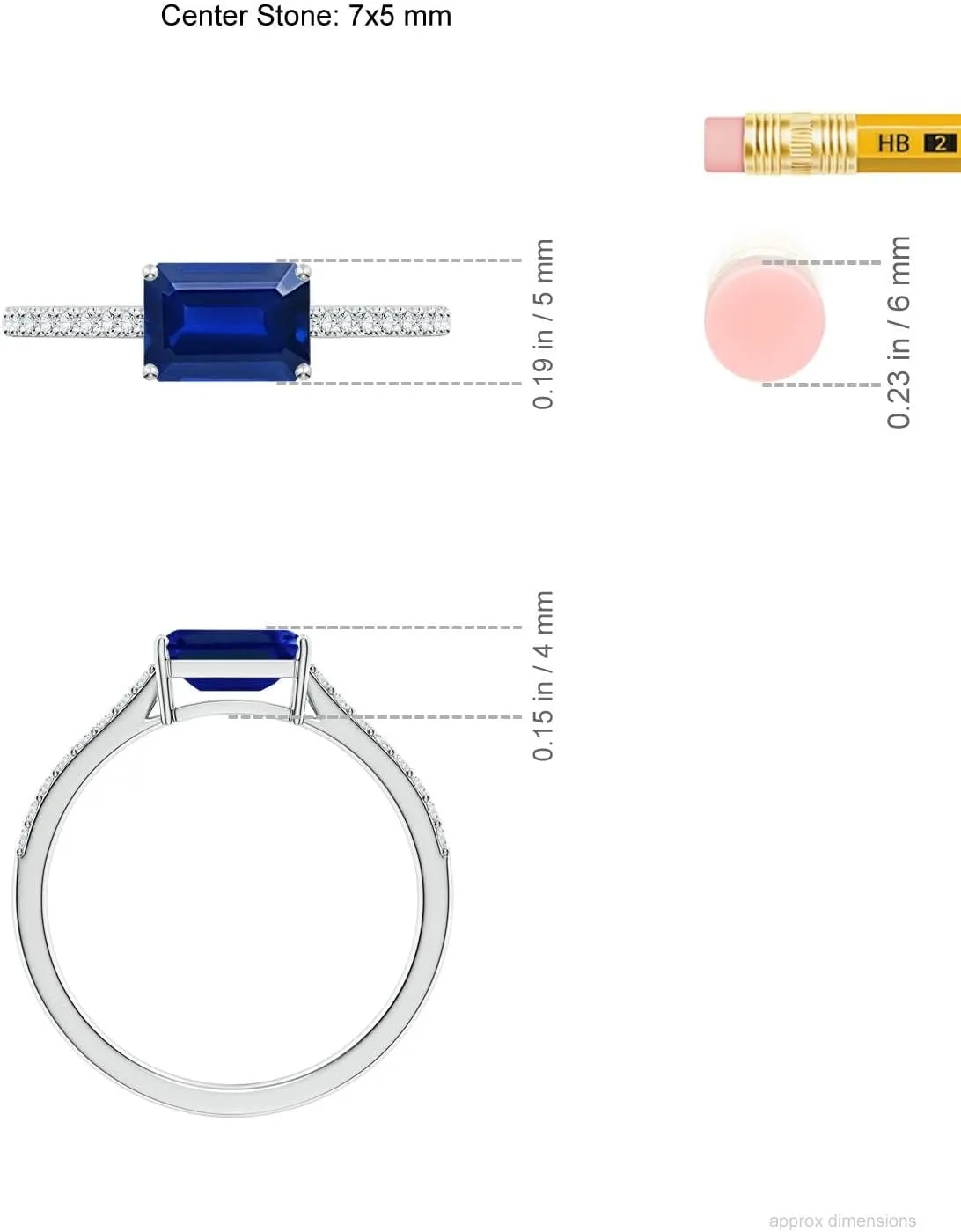 Angara Lab Grown East-West Emerald-Cut Blue Sapphire Cathedral Engagement Ring in 14K Solid Gold/Platinum | September Birthstone, Birthday, Anniversary, Wedding Jewelry Gift for Women