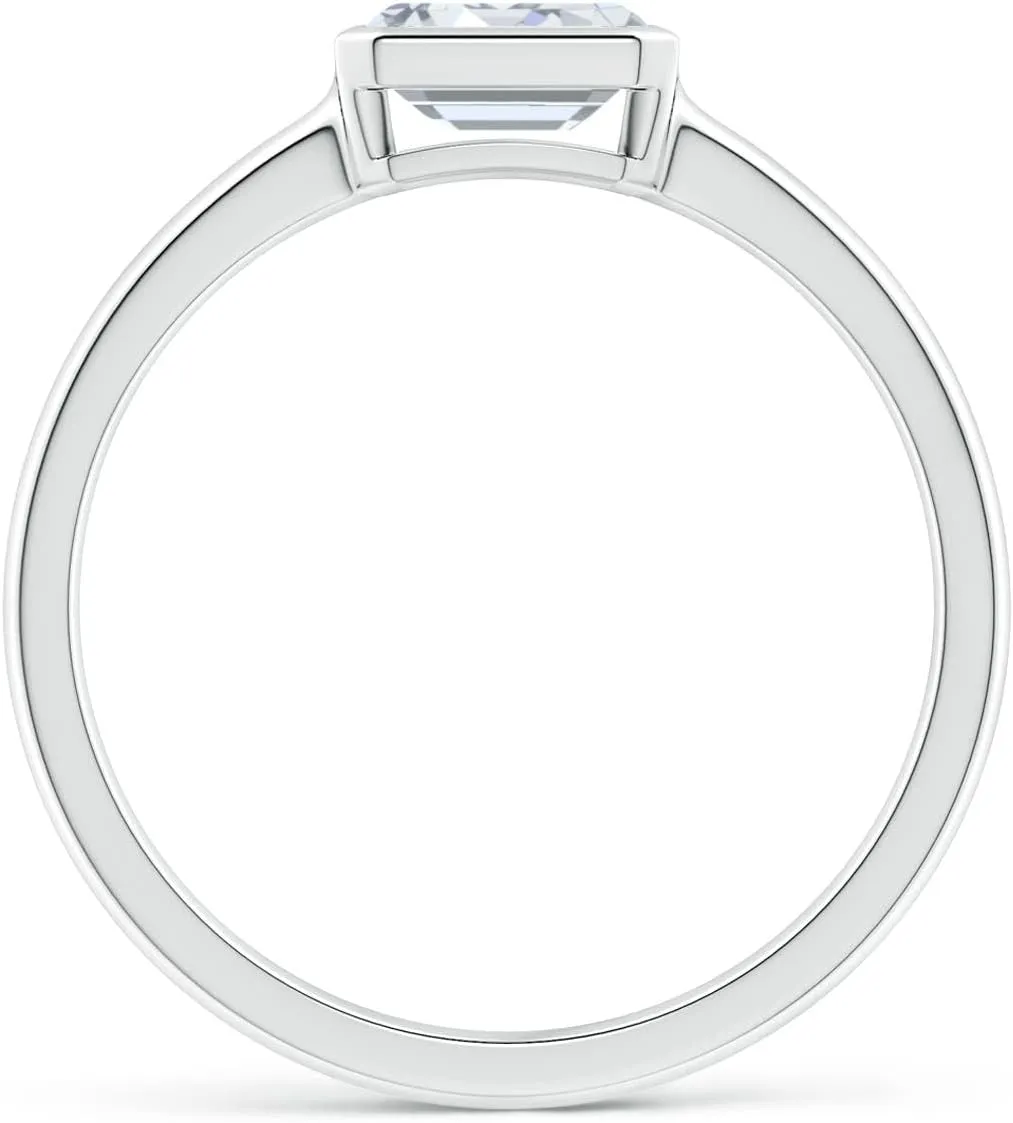 Angara Lab Grown East-West Emerald-Cut Diamond Solitaire Ring in Silver / 14K Solid Gold/Platinum | April Birthstone, Birthday, Engagement, Anniversary, Wedding Jewelry Gift for Women