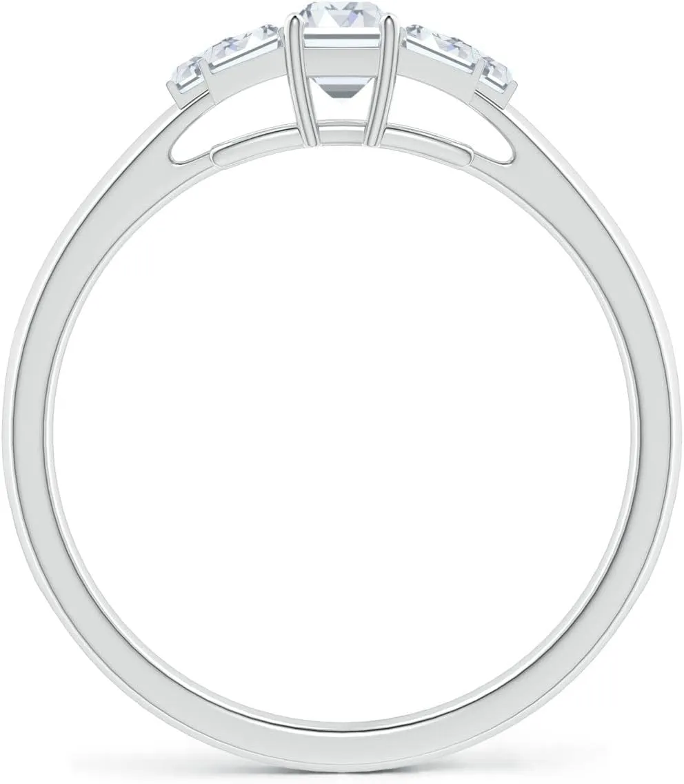 Angara Lab Grown Emerald-Cut & Baguette Diamond Rectangle Link Ring in Silver / 14K Solid Gold/Platinum | April Birthstone, Birthday, Engagement, Anniversary, Wedding Jewelry Gift for Women