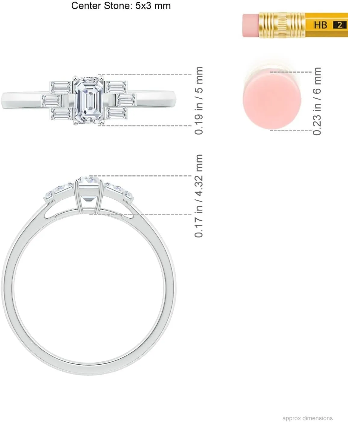 Angara Lab Grown Emerald-Cut & Baguette Diamond Rectangle Link Ring in Silver / 14K Solid Gold/Platinum | April Birthstone, Birthday, Engagement, Anniversary, Wedding Jewelry Gift for Women