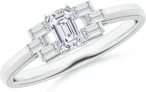 Angara Lab Grown Emerald-Cut & Baguette Diamond Rectangle Link Ring in Silver / 14K Solid Gold/Platinum | April Birthstone, Birthday, Engagement, Anniversary, Wedding Jewelry Gift for Women