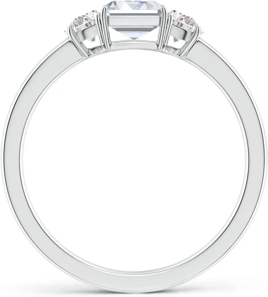 Angara Lab Grown Emerald-Cut and Half Moon Diamond Three Stone Ring in Silver / 14K Solid Gold/Platinum | April Birthstone, Birthday, Engagement, Anniversary, Wedding Jewelry Gift for Women