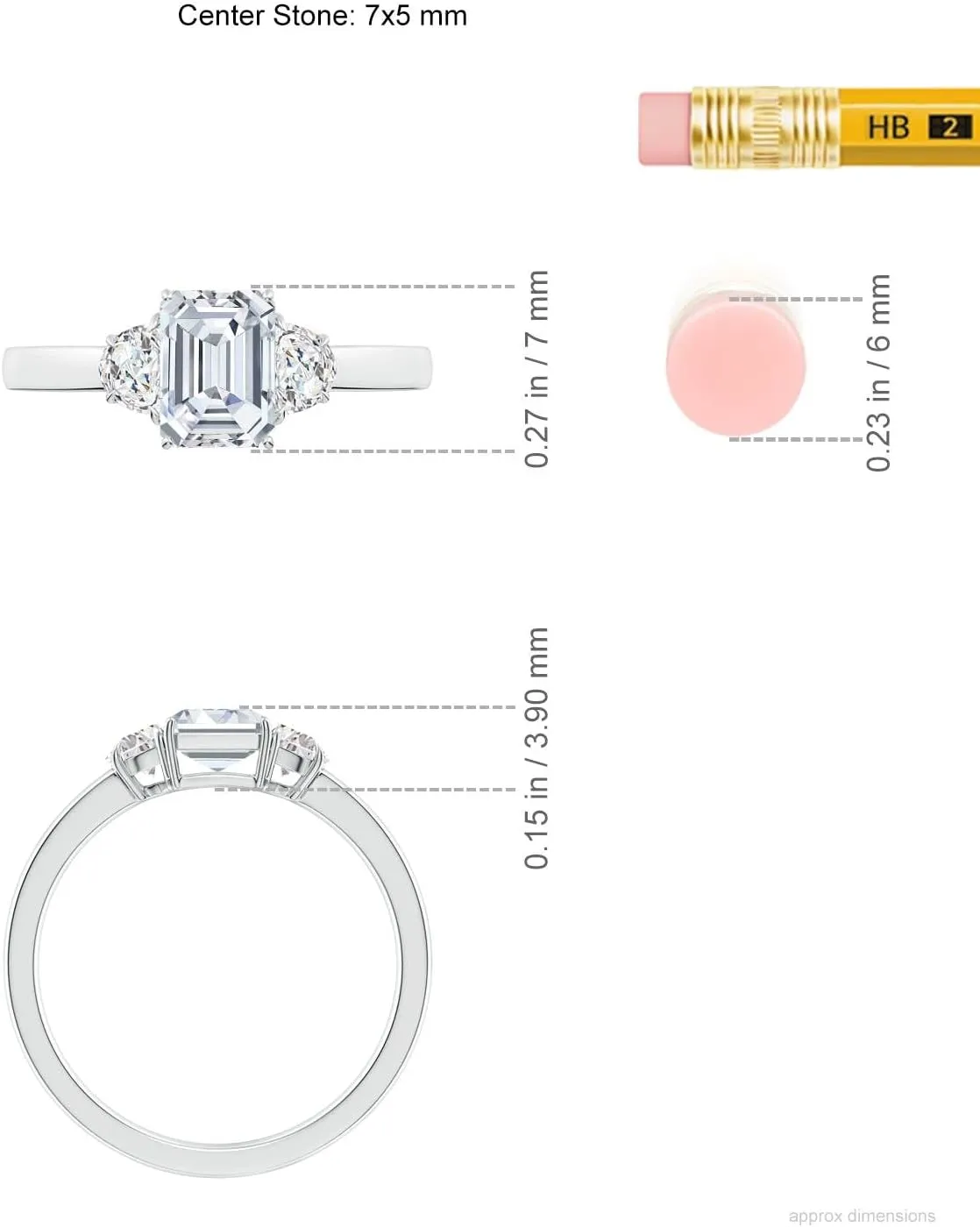 Angara Lab Grown Emerald-Cut and Half Moon Diamond Three Stone Ring in Silver / 14K Solid Gold/Platinum | April Birthstone, Birthday, Engagement, Anniversary, Wedding Jewelry Gift for Women
