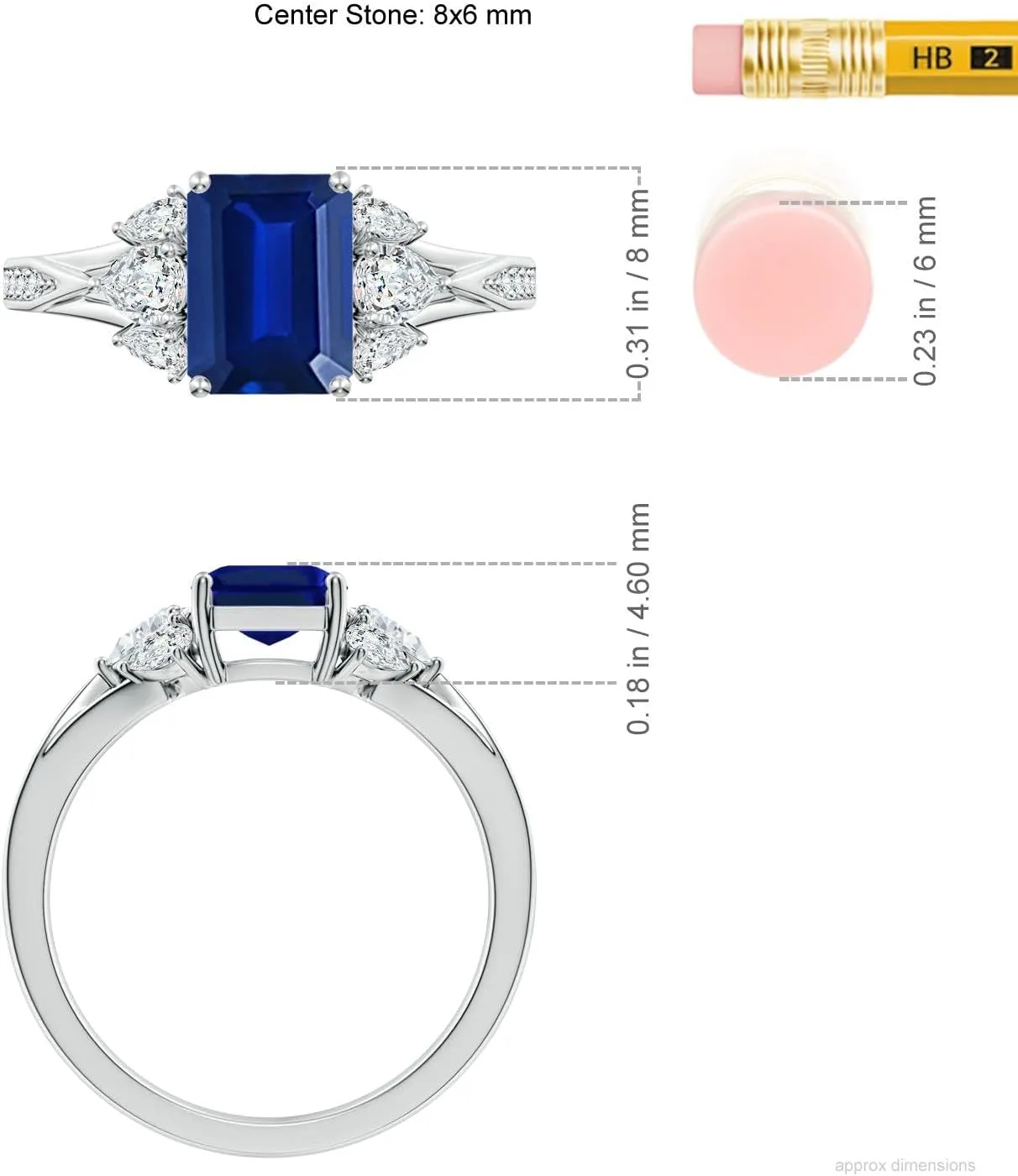 Angara Lab Grown Emerald-Cut Blue Sapphire Engagement Ring with Lab Pear Diamonds in 14K Solid Gold/Platinum | September Birthstone, Birthday, Anniversary, Wedding Jewelry Gift for Women