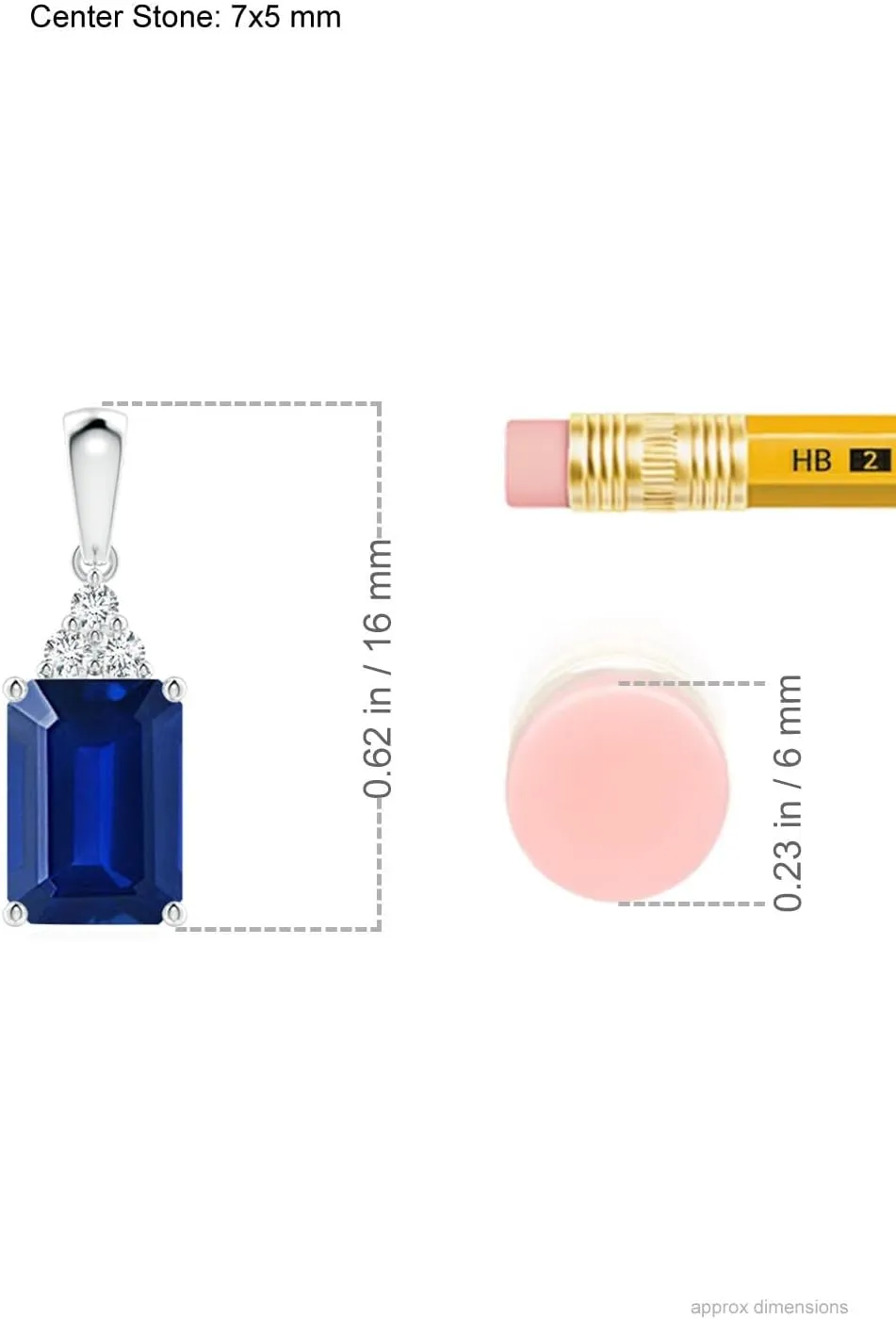 Angara Lab Grown Emerald-Cut Blue Sapphire Pendant with Lab Diamond Trio in Silver / 14K Solid Gold/Platinum | September Birthstone, Birthday, Engagement, Anniversary, Wedding Jewelry Gift for Women