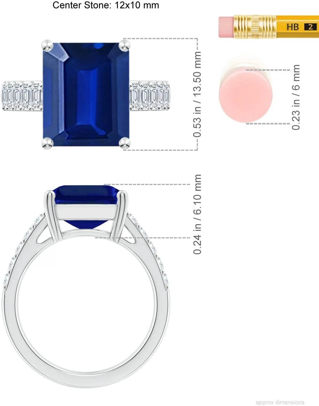 Angara Lab Grown Emerald-Cut Blue Sapphire Ring with Diamond Accents in Silver / 14K Solid Gold/Platinum | September Birthstone, Birthday, Engagement, Anniversary, Wedding Jewelry Gift for Women