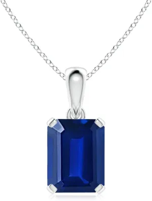 Angara Lab Grown Emerald-Cut Blue Sapphire Solitaire Pendant in Silver / 14K Solid Gold/Platinum | September Birthstone, Birthday, Engagement, Anniversary, Wedding Jewelry Gift for Women