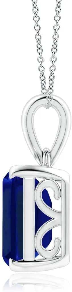 Angara Lab Grown Emerald-Cut Blue Sapphire Solitaire Pendant in Silver / 14K Solid Gold/Platinum | September Birthstone, Birthday, Engagement, Anniversary, Wedding Jewelry Gift for Women