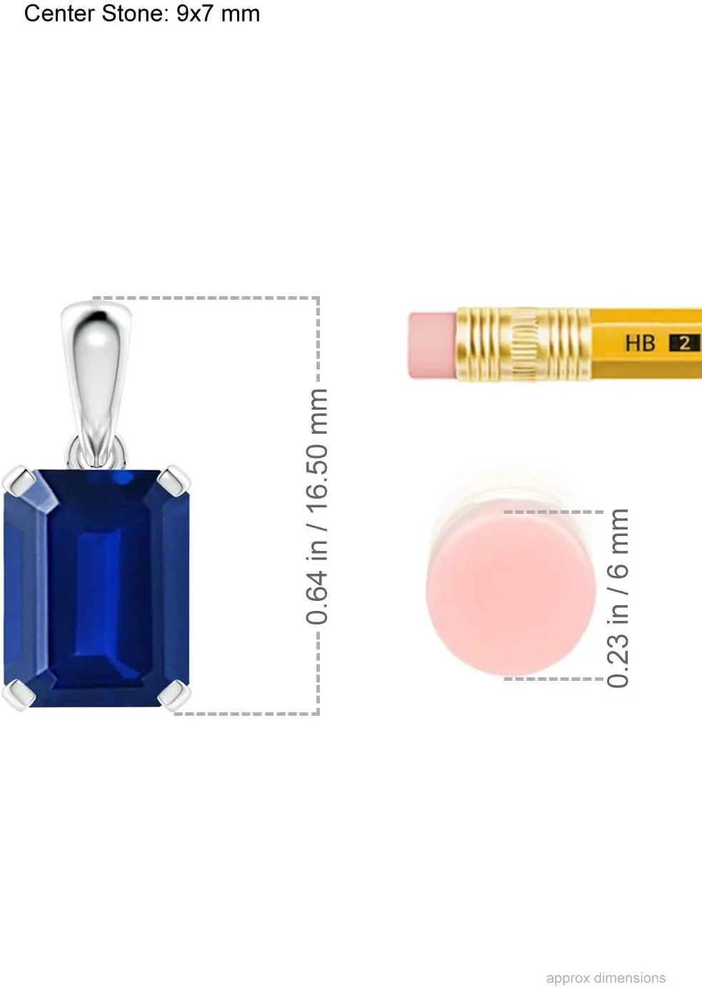 Angara Lab Grown Emerald-Cut Blue Sapphire Solitaire Pendant in Silver / 14K Solid Gold/Platinum | September Birthstone, Birthday, Engagement, Anniversary, Wedding Jewelry Gift for Women