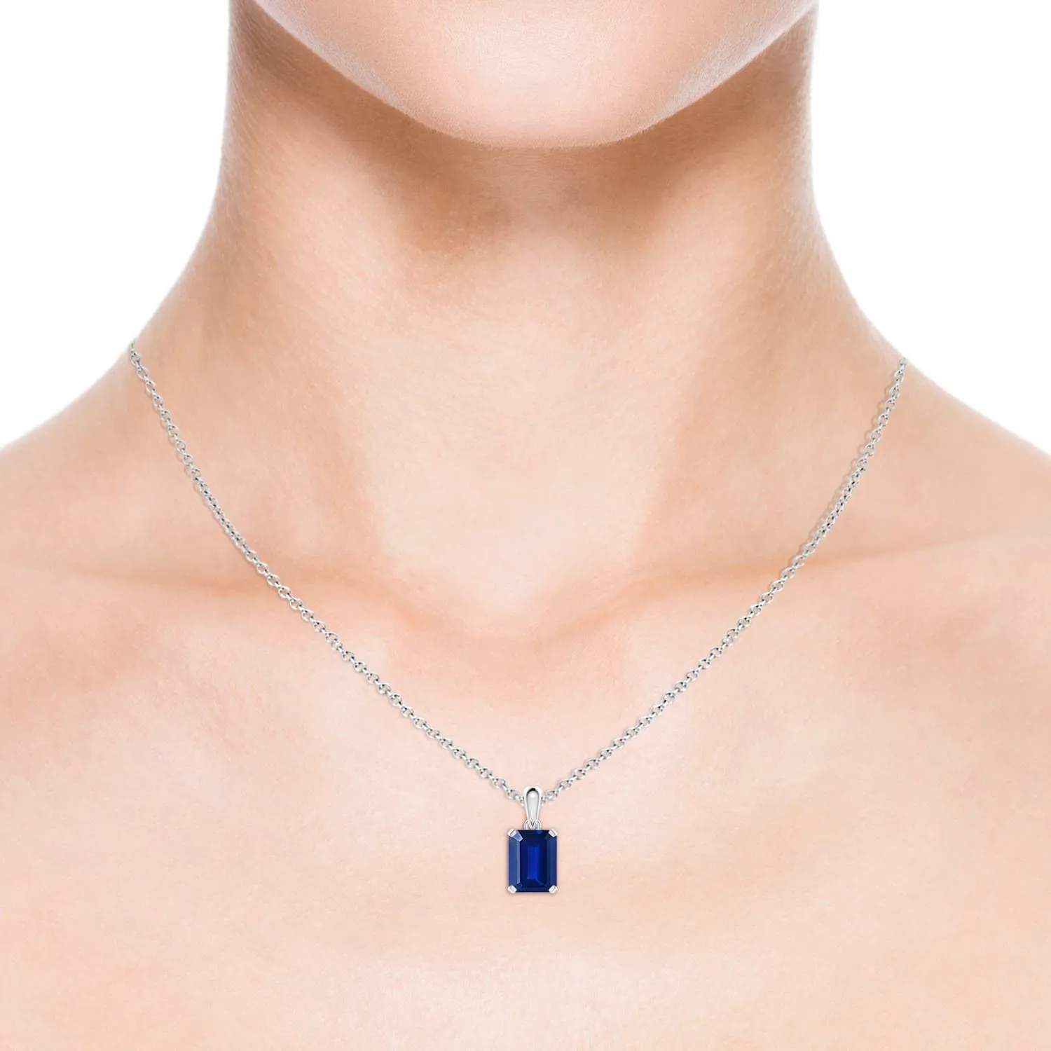 Angara Lab Grown Emerald-Cut Blue Sapphire Solitaire Pendant in Silver / 14K Solid Gold/Platinum | September Birthstone, Birthday, Engagement, Anniversary, Wedding Jewelry Gift for Women