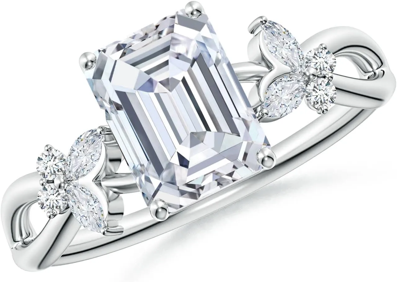 Angara Lab Grown Emerald-Cut Diamond Butterfly Engagement Ring in 14K Solid Gold/Platinum | April Birthstone, Birthday, Anniversary, Wedding Jewelry Gift for Women