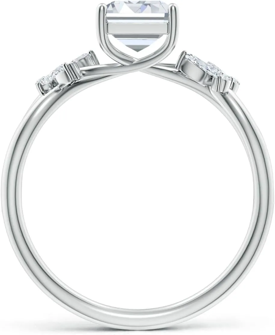 Angara Lab Grown Emerald-Cut Diamond Butterfly Engagement Ring in 14K Solid Gold/Platinum | April Birthstone, Birthday, Anniversary, Wedding Jewelry Gift for Women