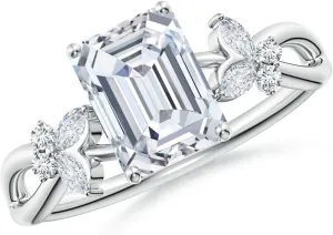 Angara Lab Grown Emerald-Cut Diamond Butterfly Engagement Ring in 14K Solid Gold/Platinum | April Birthstone, Birthday, Anniversary, Wedding Jewelry Gift for Women