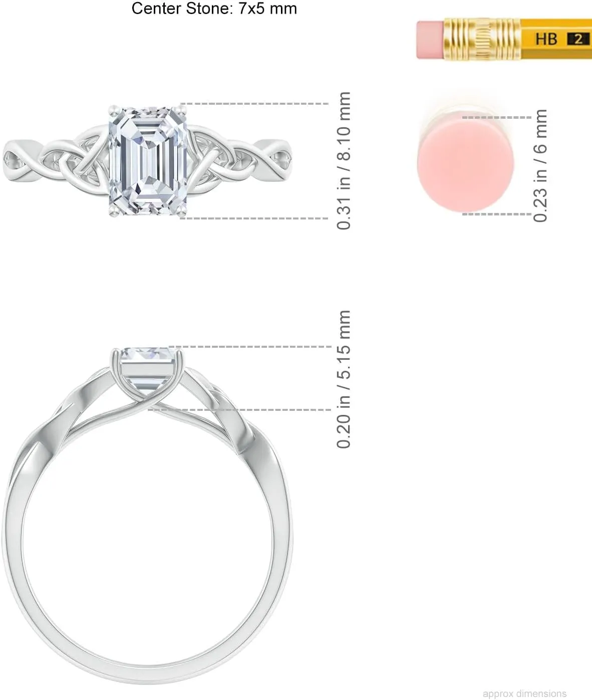 Angara Lab Grown Emerald-Cut Diamond Celtic Knot Engagement Ring in Silver / 14K Solid Gold/Platinum | April Birthstone, Birthday, Anniversary, Wedding Jewelry Gift for Women