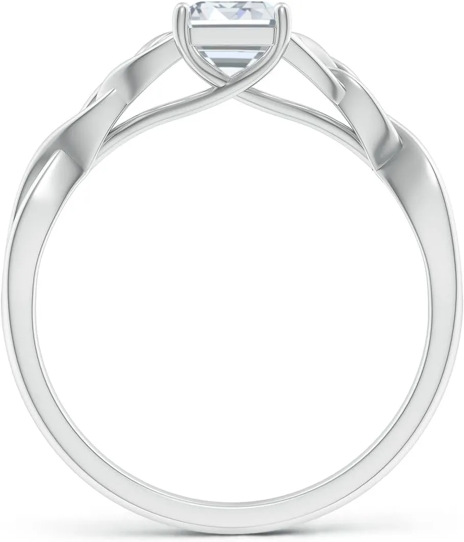 Angara Lab Grown Emerald-Cut Diamond Celtic Knot Engagement Ring in Silver / 14K Solid Gold/Platinum | April Birthstone, Birthday, Anniversary, Wedding Jewelry Gift for Women