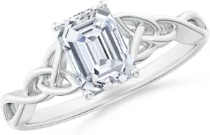Angara Lab Grown Emerald-Cut Diamond Celtic Knot Engagement Ring in Silver / 14K Solid Gold/Platinum | April Birthstone, Birthday, Anniversary, Wedding Jewelry Gift for Women