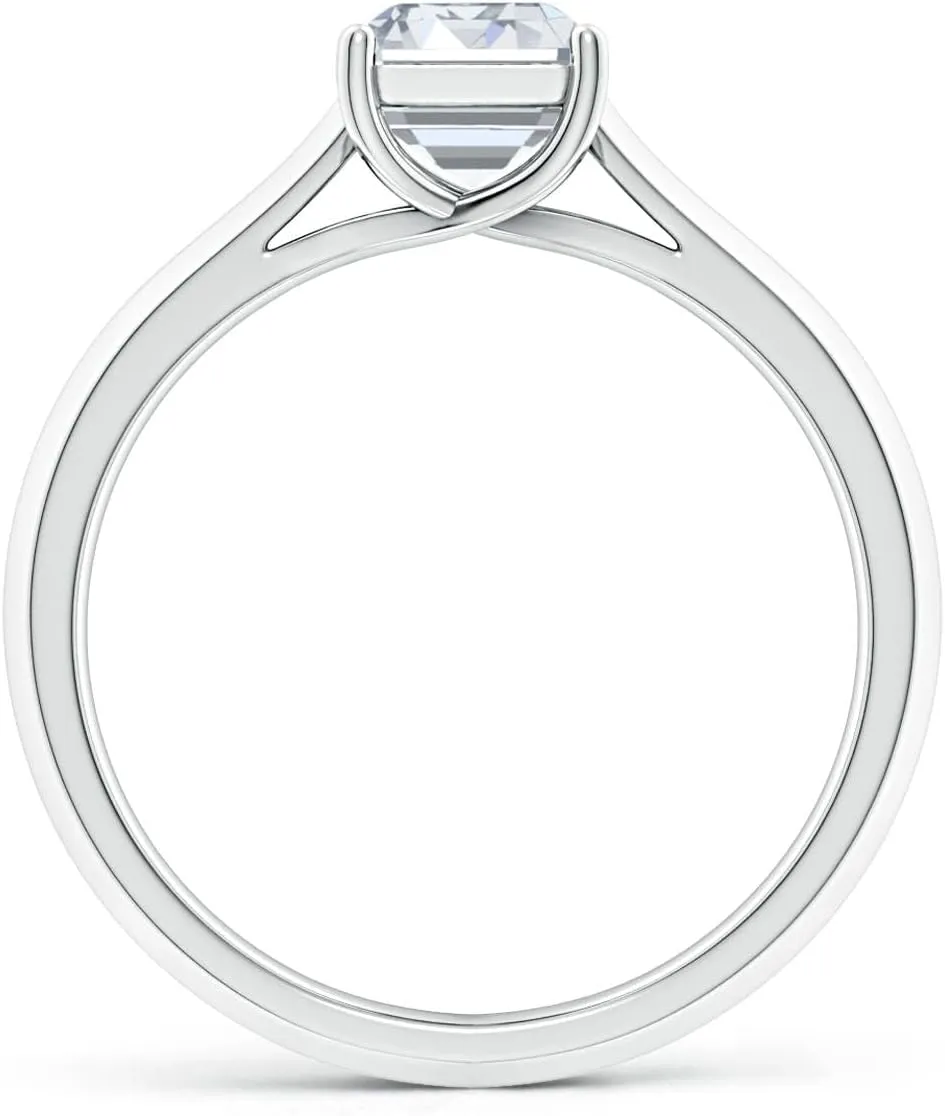 Angara Lab Grown Emerald-Cut Diamond Knife-Edge Shank Trellis Engagement Ring in Silver / 14K Solid Gold/Platinum | April Birthstone, Birthday, Anniversary, Wedding Jewelry Gift for Women