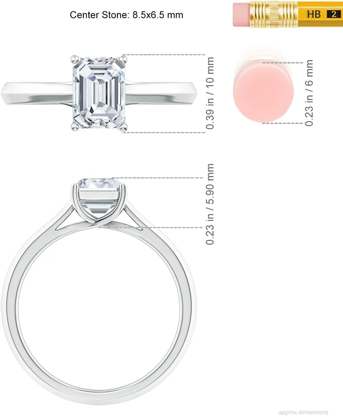 Angara Lab Grown Emerald-Cut Diamond Knife-Edge Shank Trellis Engagement Ring in Silver / 14K Solid Gold/Platinum | April Birthstone, Birthday, Anniversary, Wedding Jewelry Gift for Women