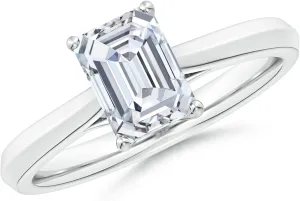 Angara Lab Grown Emerald-Cut Diamond Knife-Edge Shank Trellis Engagement Ring in Silver / 14K Solid Gold/Platinum | April Birthstone, Birthday, Anniversary, Wedding Jewelry Gift for Women