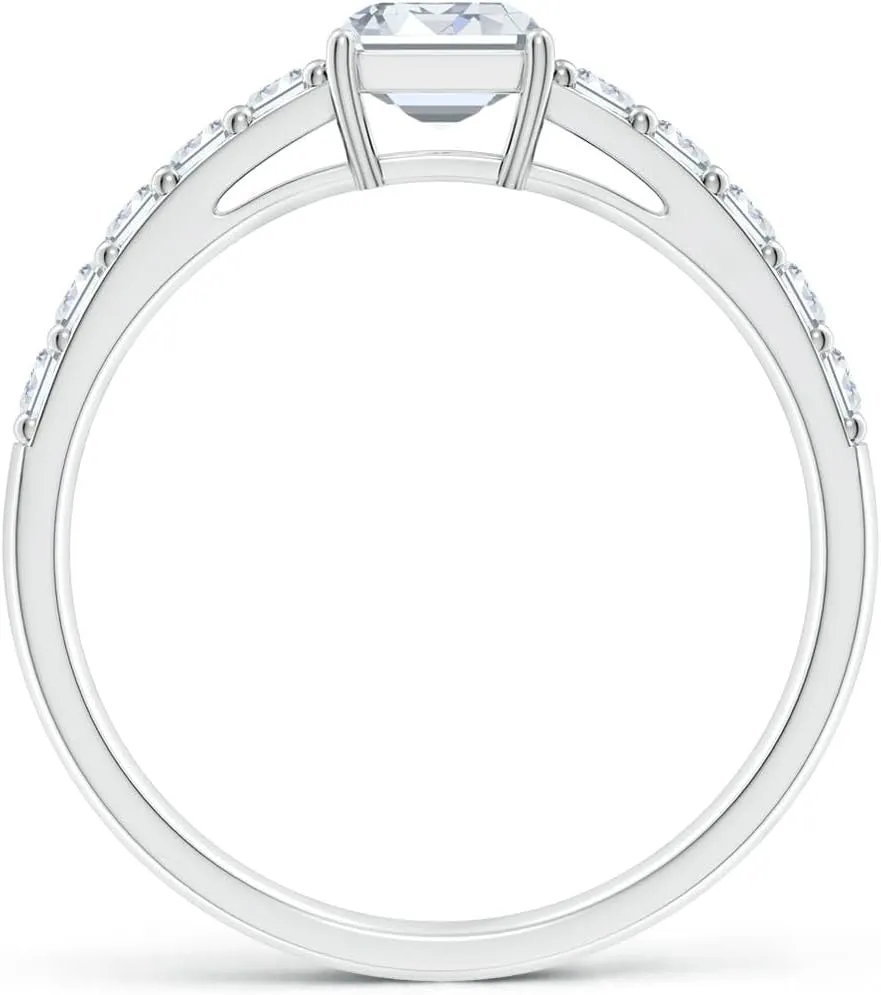Angara Lab Grown Emerald-Cut Diamond Ring with Accents in Silver / 14K Solid Gold/Platinum | April Birthstone, Birthday, Engagement, Anniversary, Wedding Jewelry Gift for Women