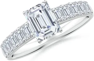 Angara Lab Grown Emerald-Cut Diamond Ring with Accents in Silver / 14K Solid Gold/Platinum | April Birthstone, Birthday, Engagement, Anniversary, Wedding Jewelry Gift for Women