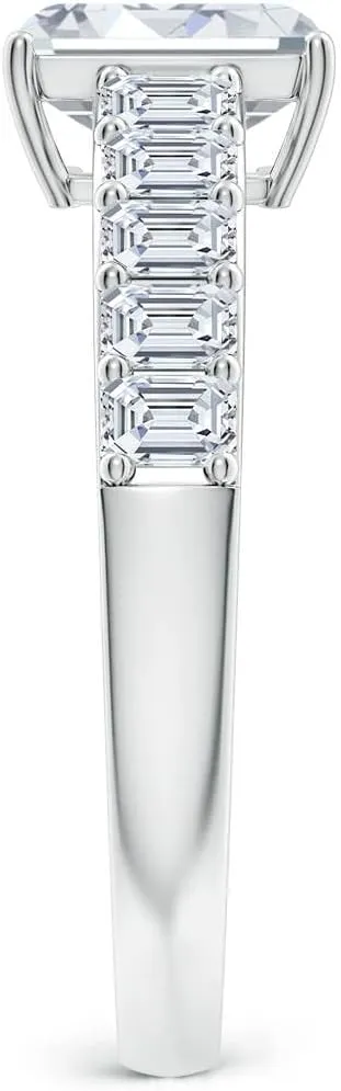 Angara Lab Grown Emerald-Cut Diamond Ring with Accents in Silver / 14K Solid Gold/Platinum | April Birthstone, Birthday, Engagement, Anniversary, Wedding Jewelry Gift for Women