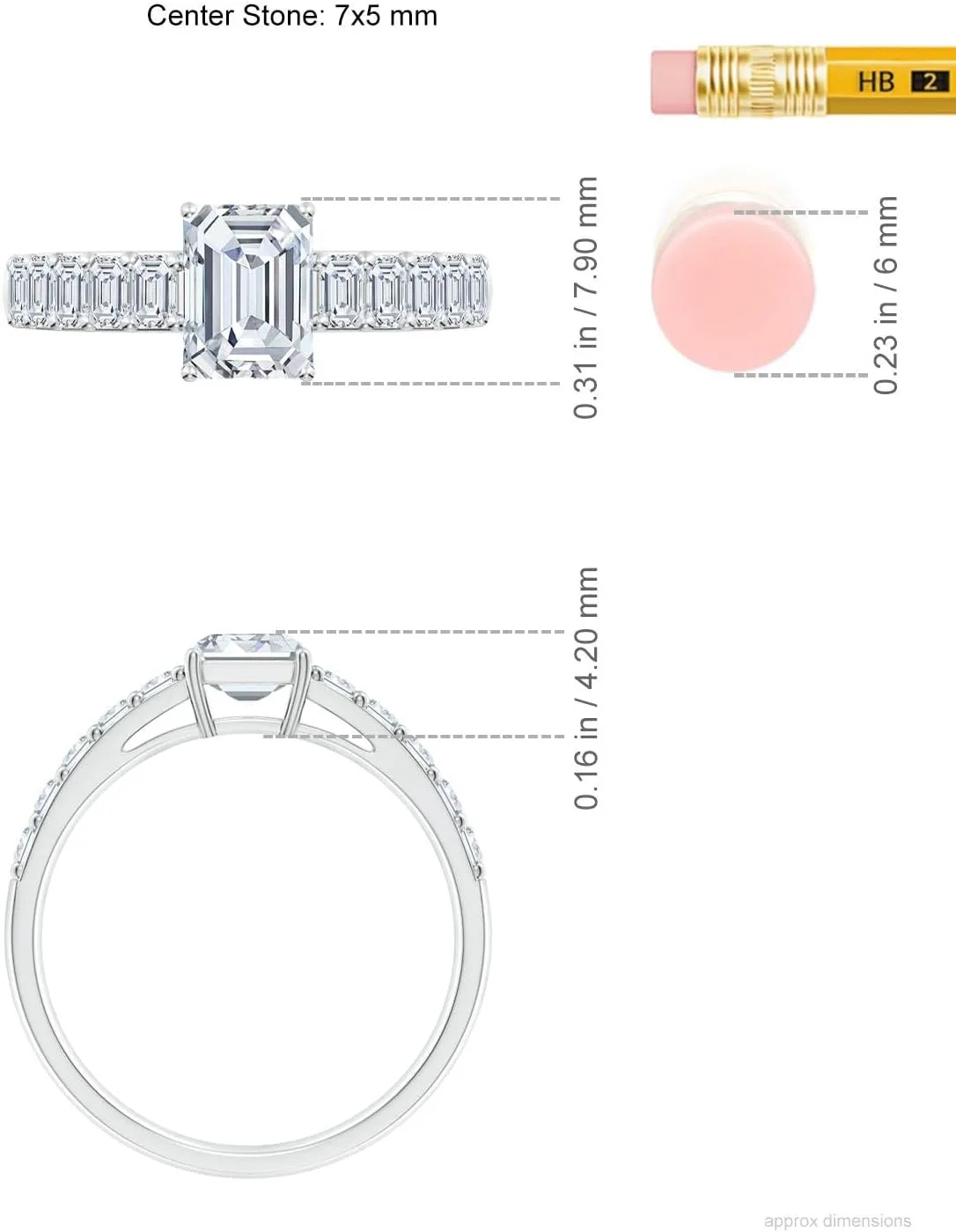 Angara Lab Grown Emerald-Cut Diamond Ring with Accents in Silver / 14K Solid Gold/Platinum | April Birthstone, Birthday, Engagement, Anniversary, Wedding Jewelry Gift for Women