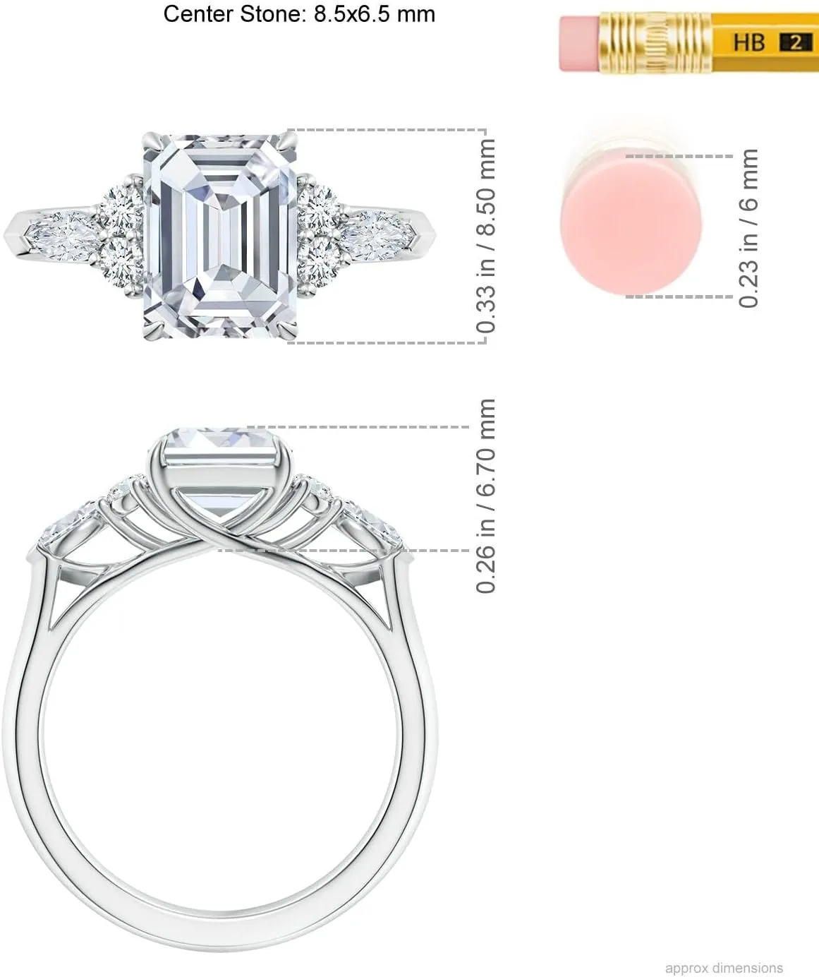 Angara Lab Grown Emerald-Cut Diamond Side Stone Engagement Ring with Diamonds in Silver / 14K Solid Gold/Platinum | April Birthstone, Birthday, Anniversary, Wedding Jewelry Gift for Women
